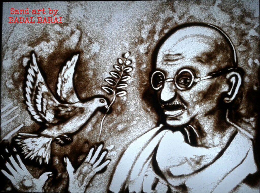 peace-and-bapuji-sand-art-by-badal-barai
